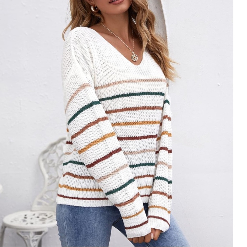 Women's Sweater Drop Shoulder Striped Sweater size M